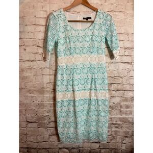Chris McLaughlin Midi Dress Womens 6  Turquoise Lace Overlay Feminine Romantic